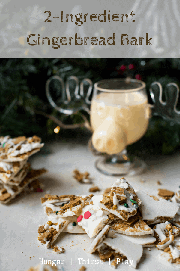 Two Ingredient Gingerbread Bark is Creamy, sweet with spicy ginger crunch and the holiday candy you need to make. It's simple but super tasty, nut free, and great to make with kids. #christmascandy #holidaytreats #foodgifts