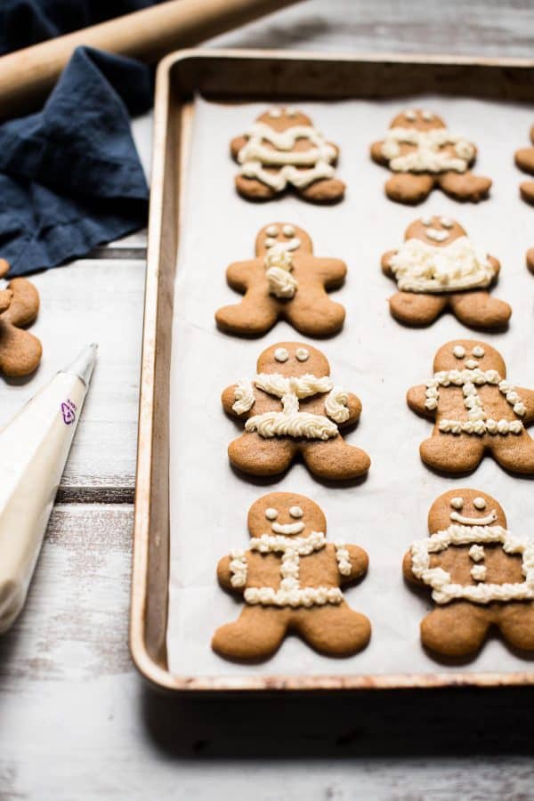 gingerbread cookies on a sheet pan