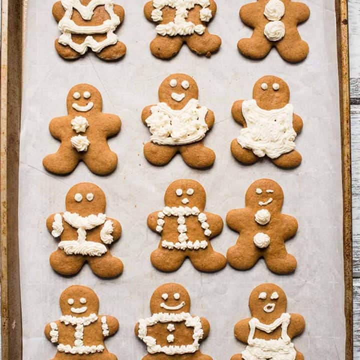 overhead photo of tray of gingerbread cookies