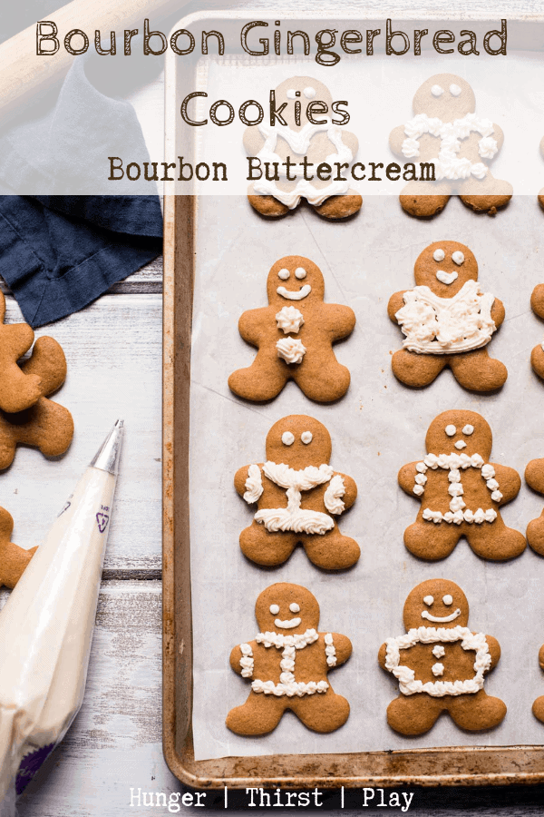 Bourbon Gingerbread Cookies with Bourbon Buttercream are the perfect combination of warm vanilla and spicy ginger cinnamon. The perfect gingerbread holiday cookie! #holidaybaking #gingerbreadcookies
