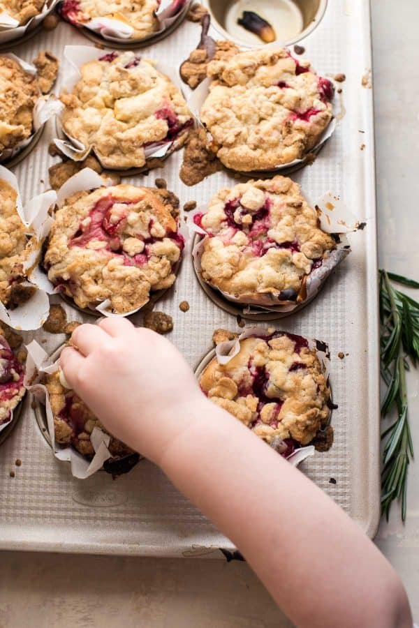 little helpers love to add extra white chocolate crumble to these muffins