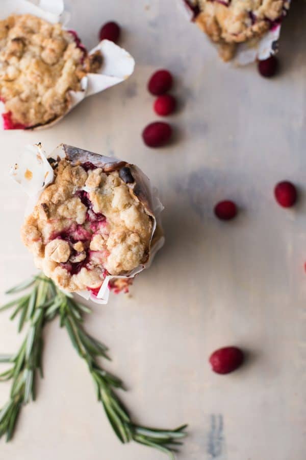 cranberry rosemary muffins with white chocolate crumble