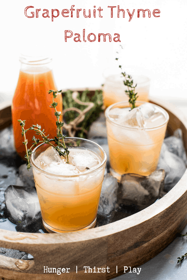 Sweet thyme simple syrup, fresh grapefruit juice and a splash of lime and soda, Grapefruit Thyme Palomas are the perfect brunch cocktail. #tequilacocktails #brunchcocktails
