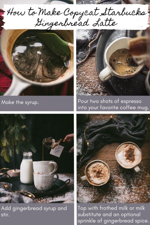 collage of process shots to make a gingerbread latte