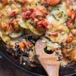 close up of leek and lobster potato gratin