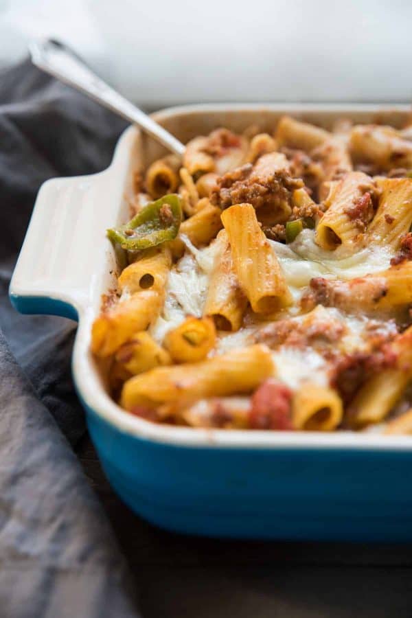 cheesy sausage and pepper pasta bake