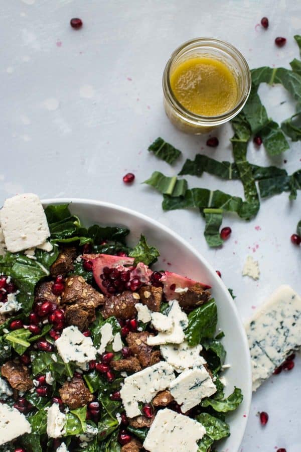 Overhead photo of winter kale salad