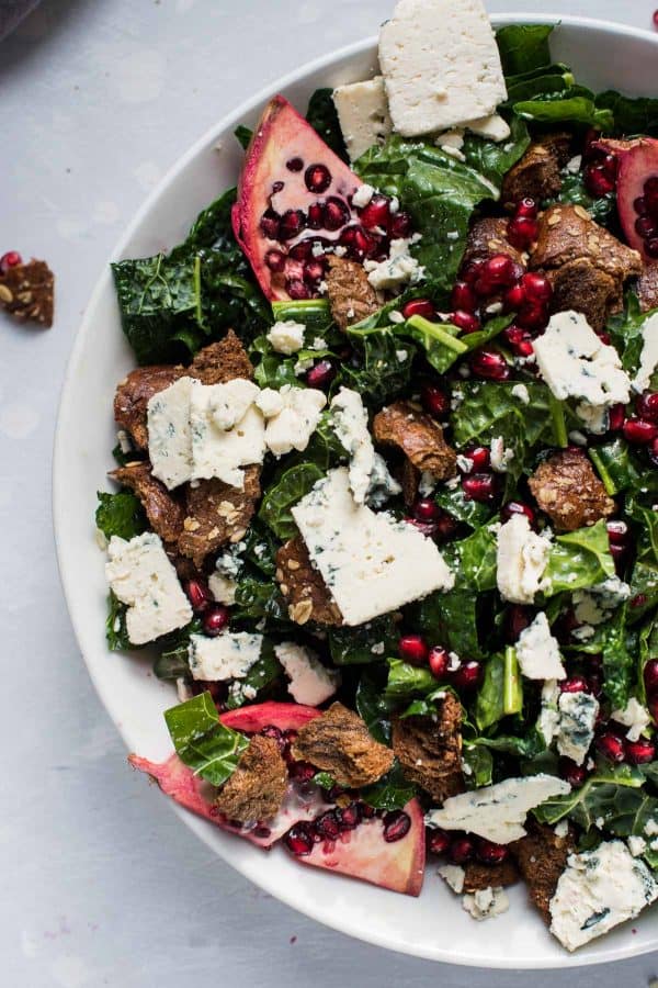 close up view of winter kale salad