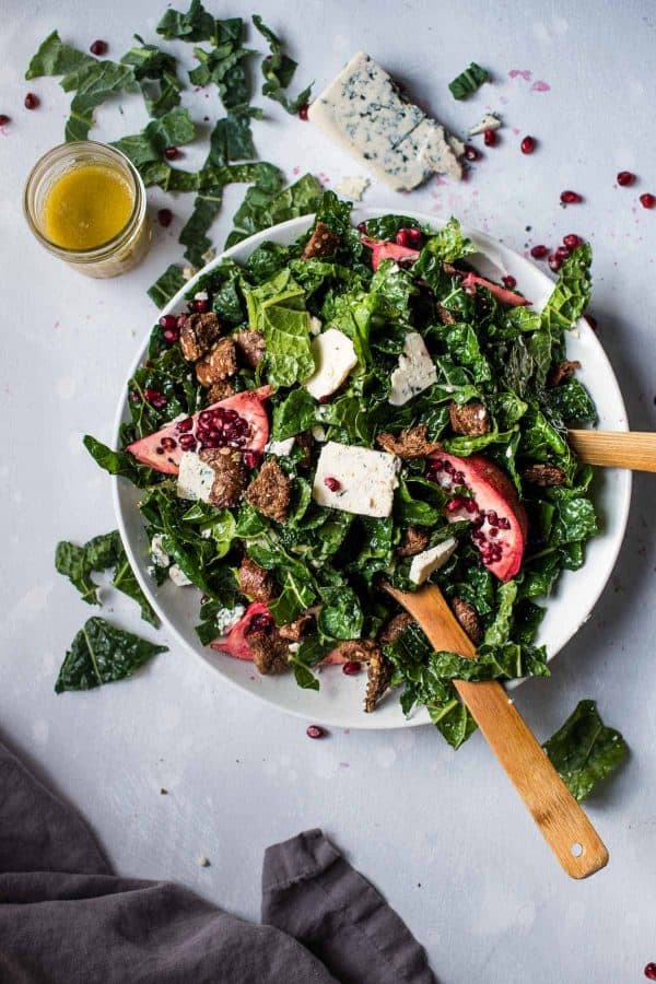 Overhead photo of winter kale salad