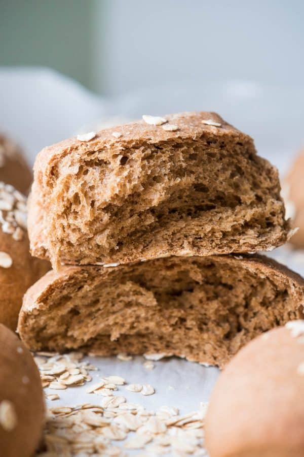 close up of the soft layers of honey wheat brown bread