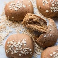 overhead photos of honey wheat brown bread rolls