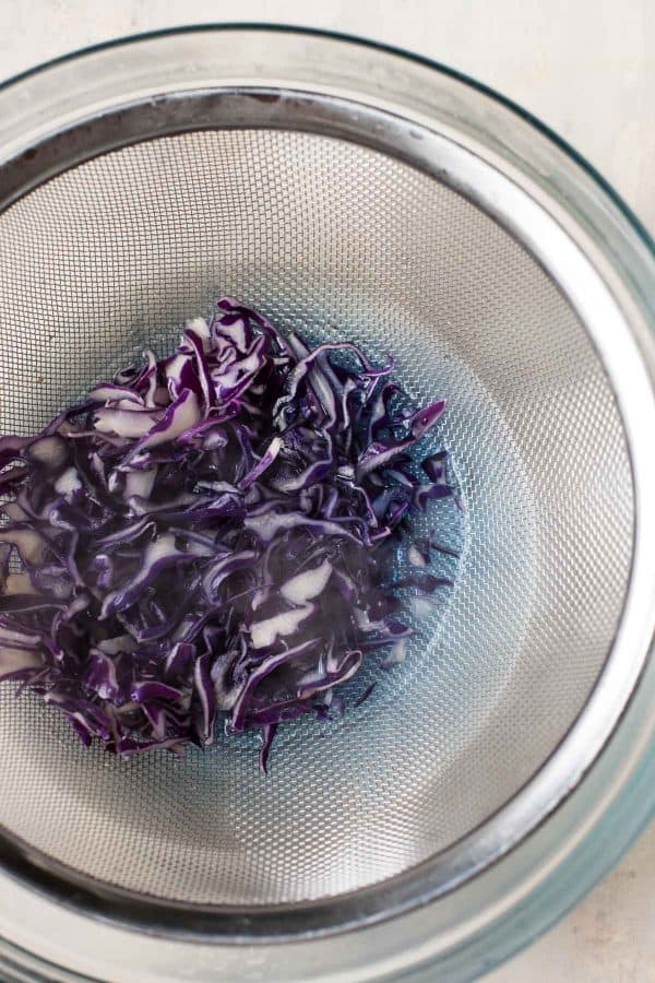 red cabbage steeping in a bowl