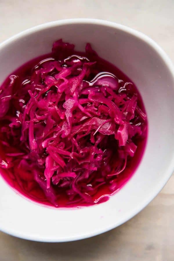 quick pickled cabbage in a bowl