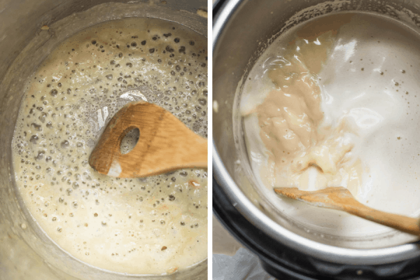 a collage of making the roux for creamy chicken and wild rice soup