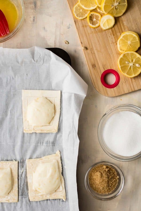 assembling meyer lemon ricotta puff pastry