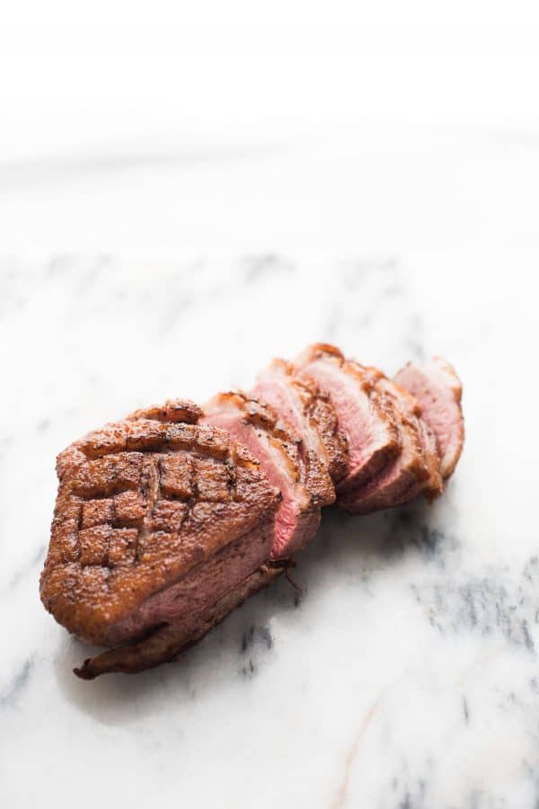 sliced pan-seared duck breast