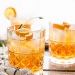 close up of earl grey lavender bourbon punch in tumblers