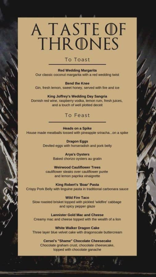 Game of Thrones Menu