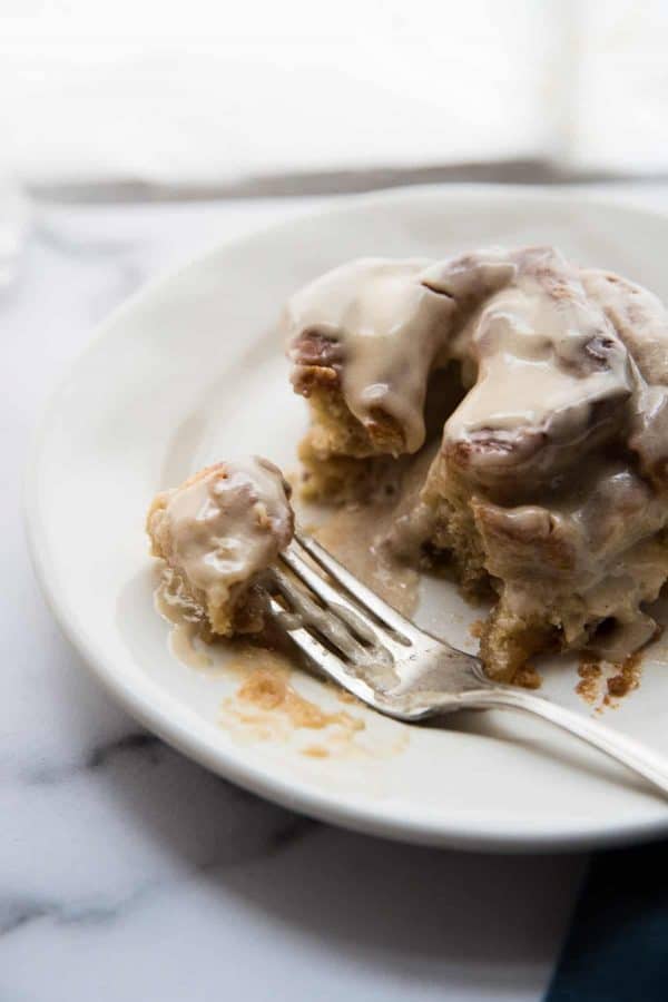 forkful of tiramisu cinnamon roll