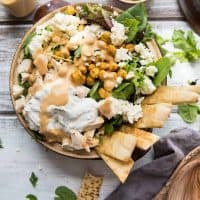 chickpea shawarma salad with tzatziki