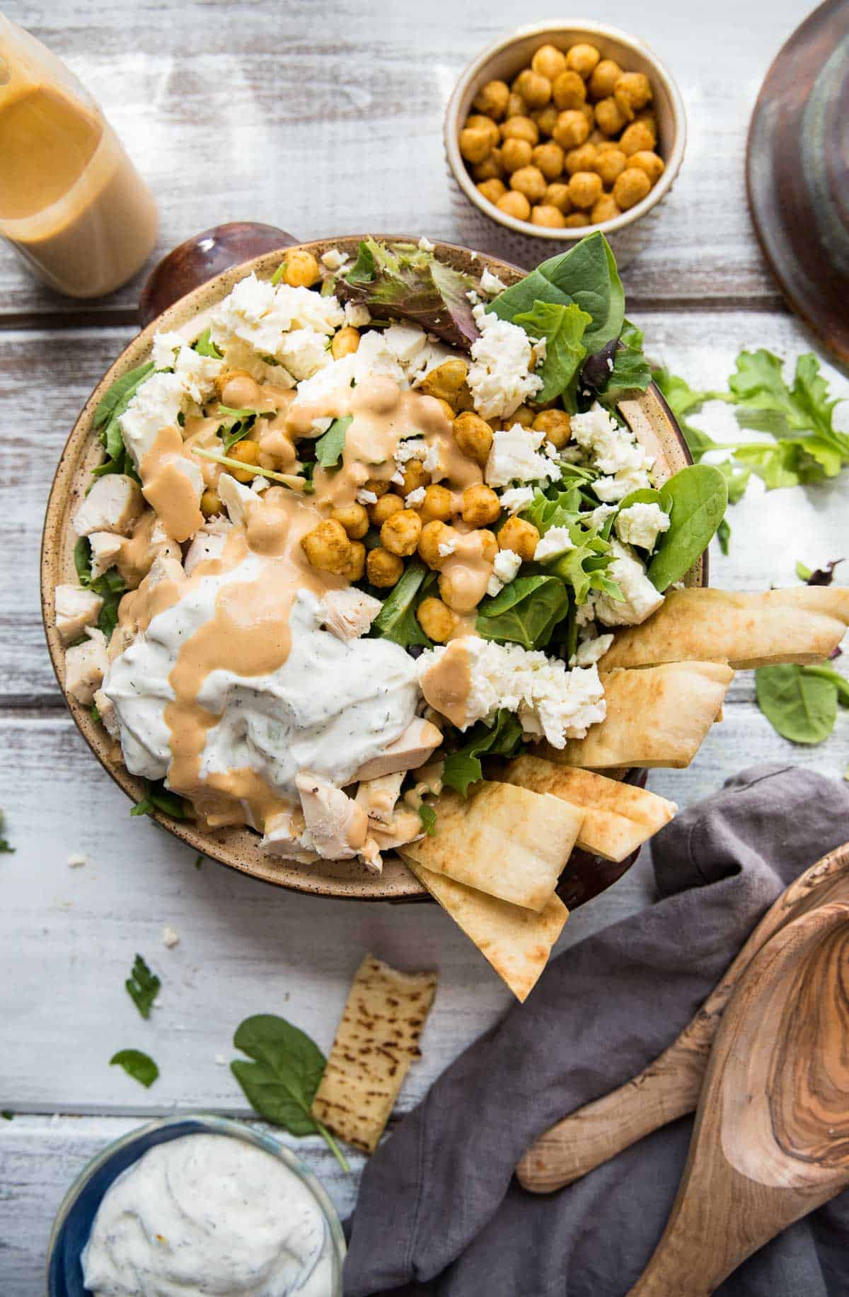 chickpea shawarma salad with tzatziki