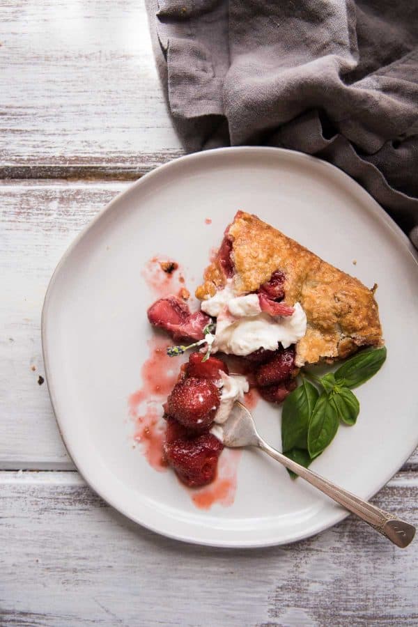 slice of strawberry galette on a plate