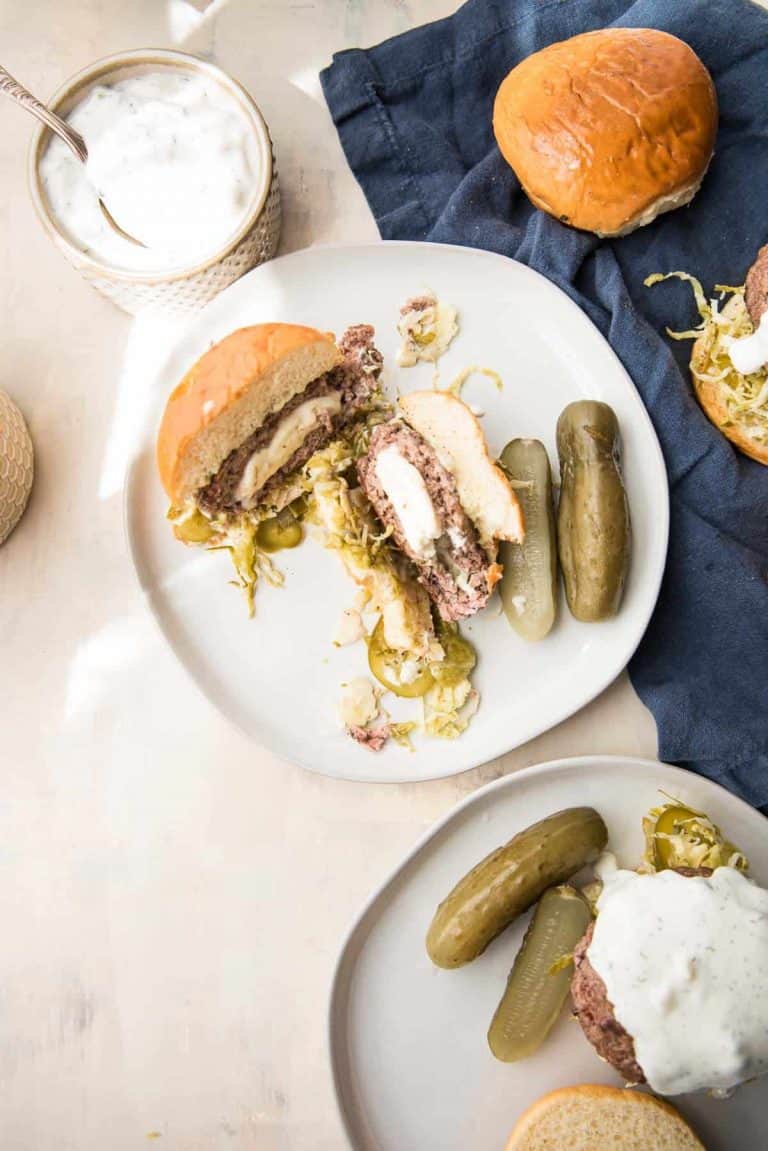 Feta Stuffed Lamb Burgers - Hunger Thirst Play