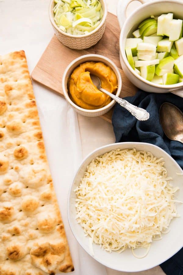 overhead shot of squash flatbread ingredients