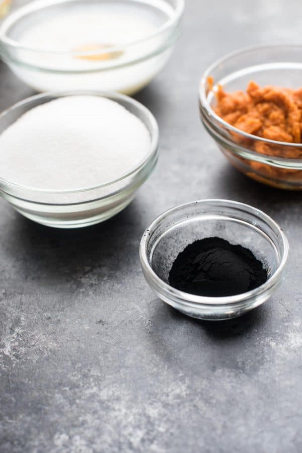 cake ingredients in glass bowls