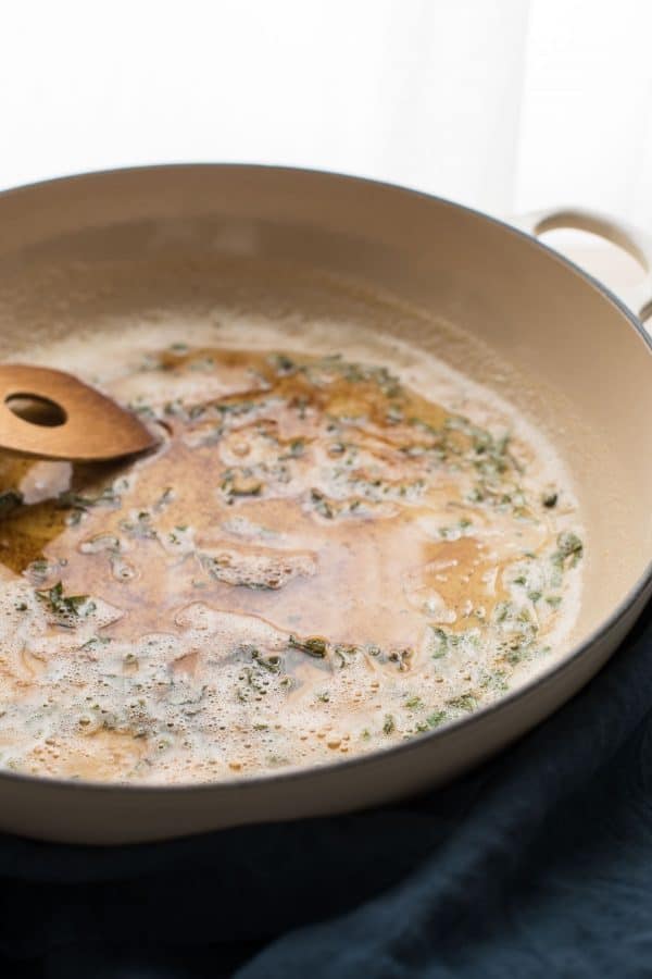 brown butter sage sauce in a pan