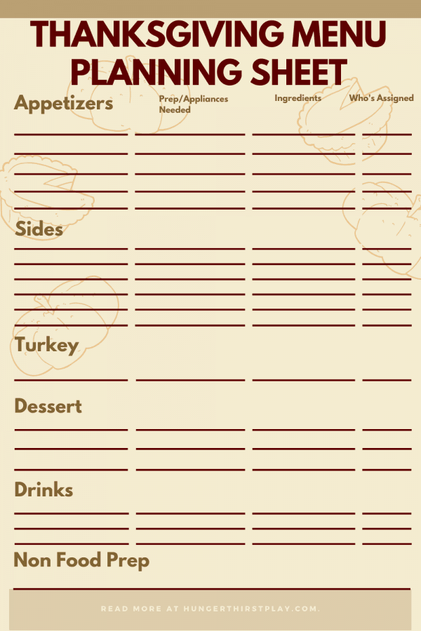 Thanksgiving Menu Planning Sheet