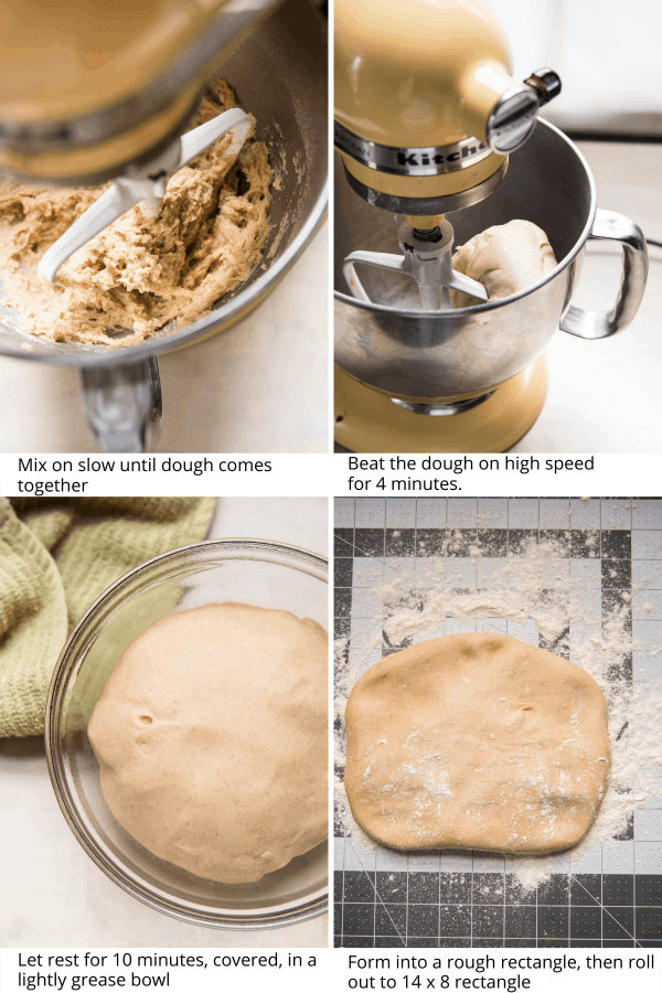 collage of making cinnamon roll dough