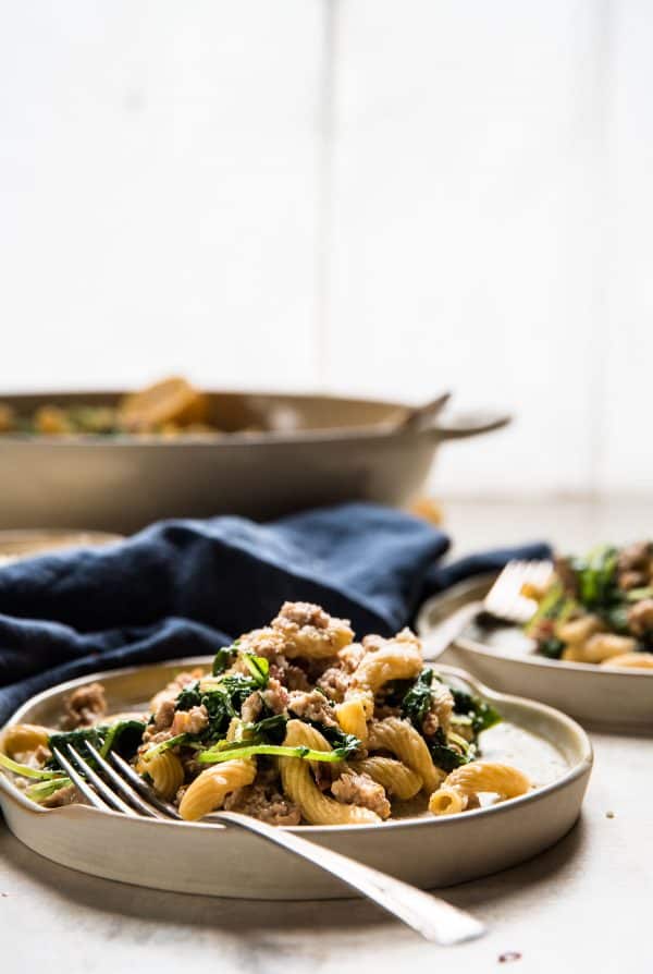 side angle of pasta on a plate