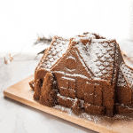easy gingerbread house cake with confectioners sugar