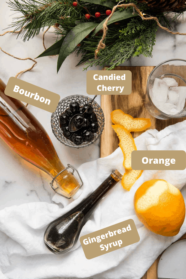 ingredients for a gingerbread old fashioned