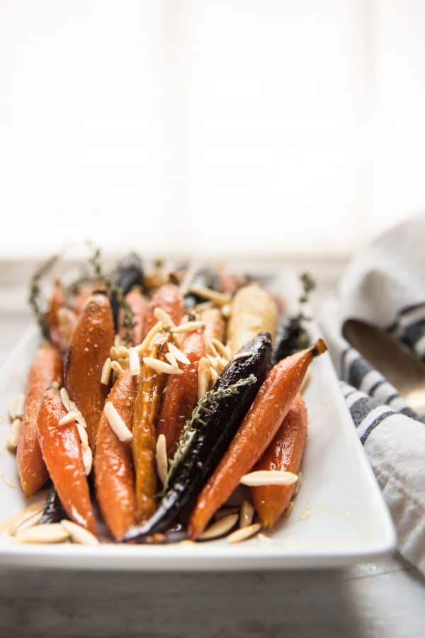 rainbow carrots plates with toasted almonds