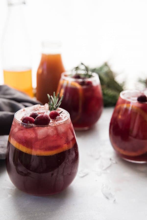 close up of glass of sangria