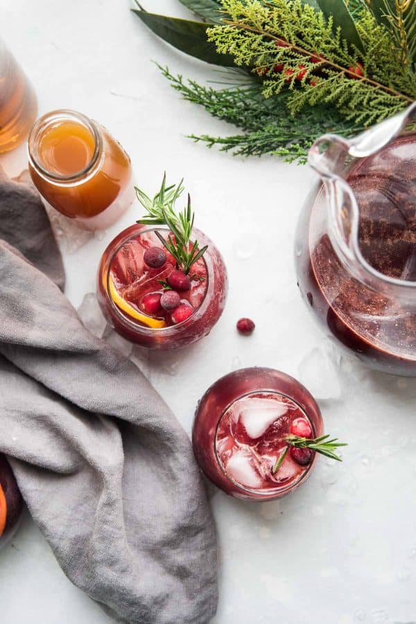 overhead of classes and pitcher of sangria