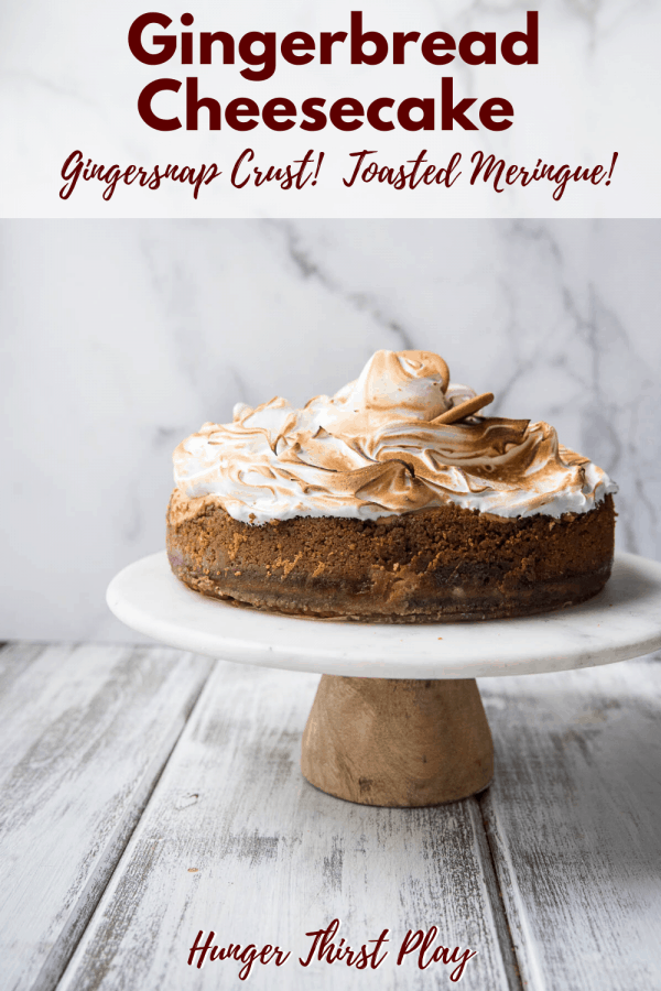 gingerbread cheesecake on a cake stand