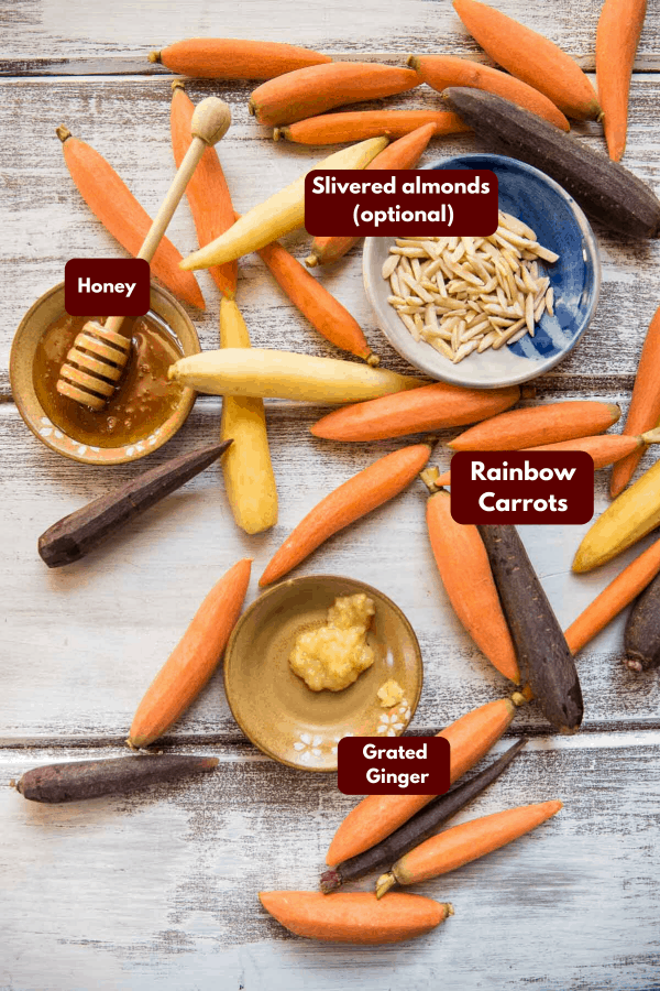 ingredients for honey ginger roasted carrots