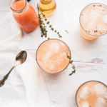 overhead view of pink grapefruit gin cocktails