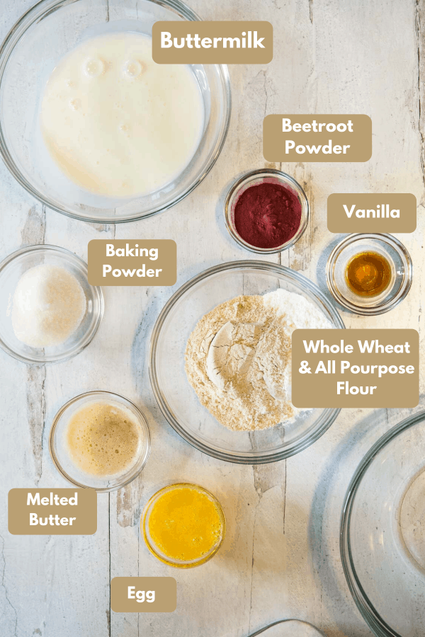 ingredients for beet dyed pancakes