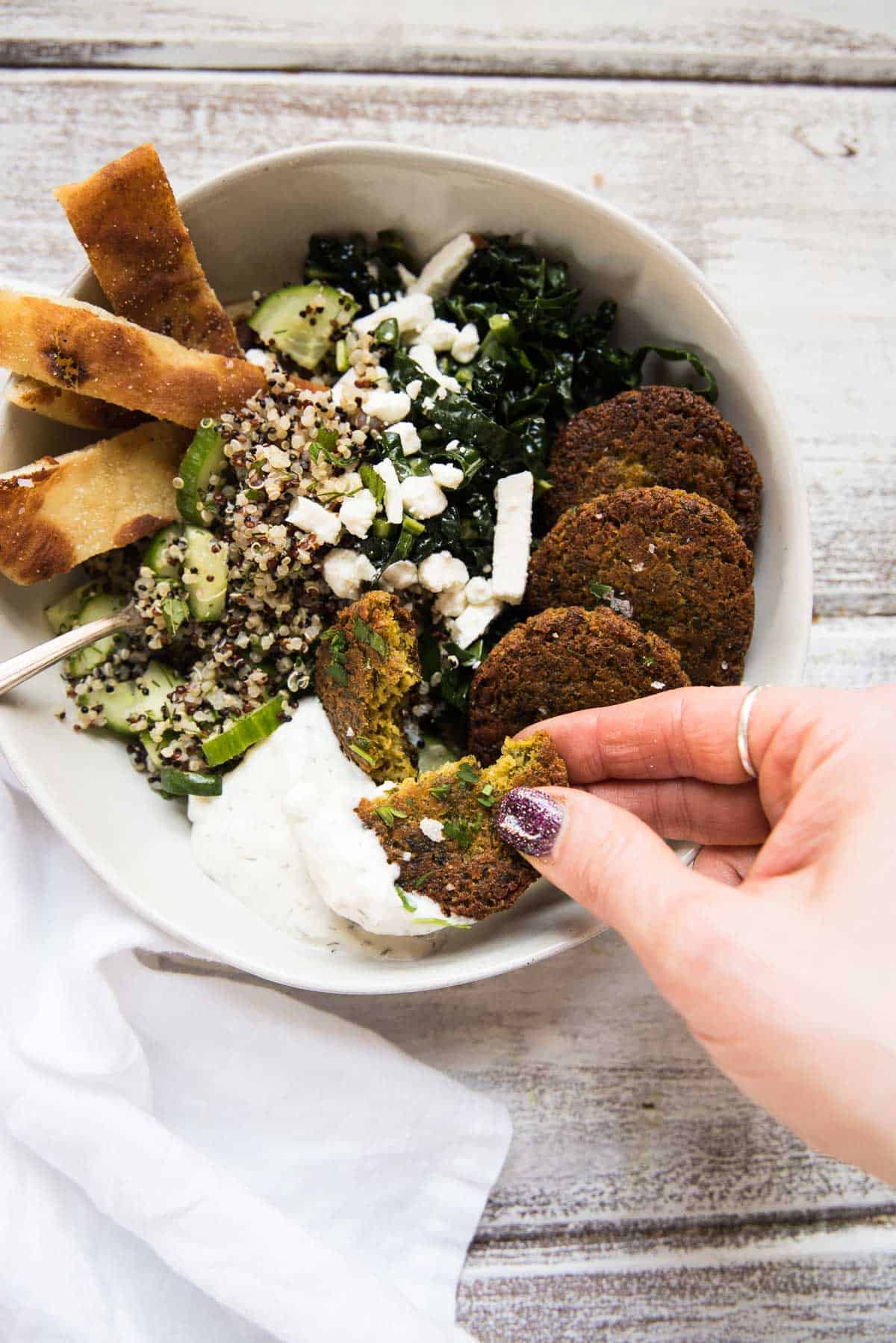Baked Falafel Quinoa Bowls Hunger Thirst Play