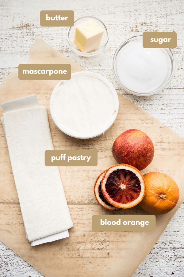 ingredients labeled for blood orange mascarpone tart