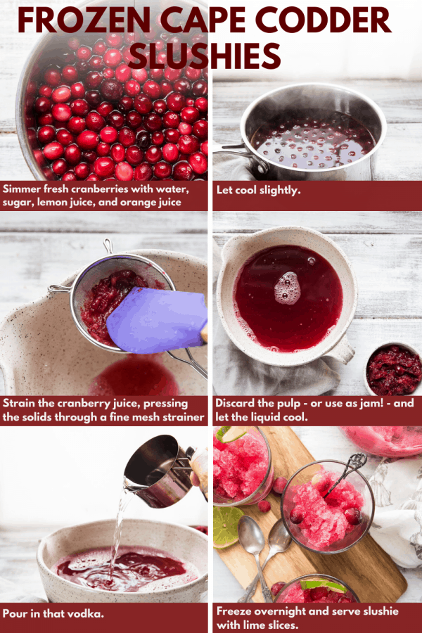 collage of photos showing ingredients of how to make cape codder slushies