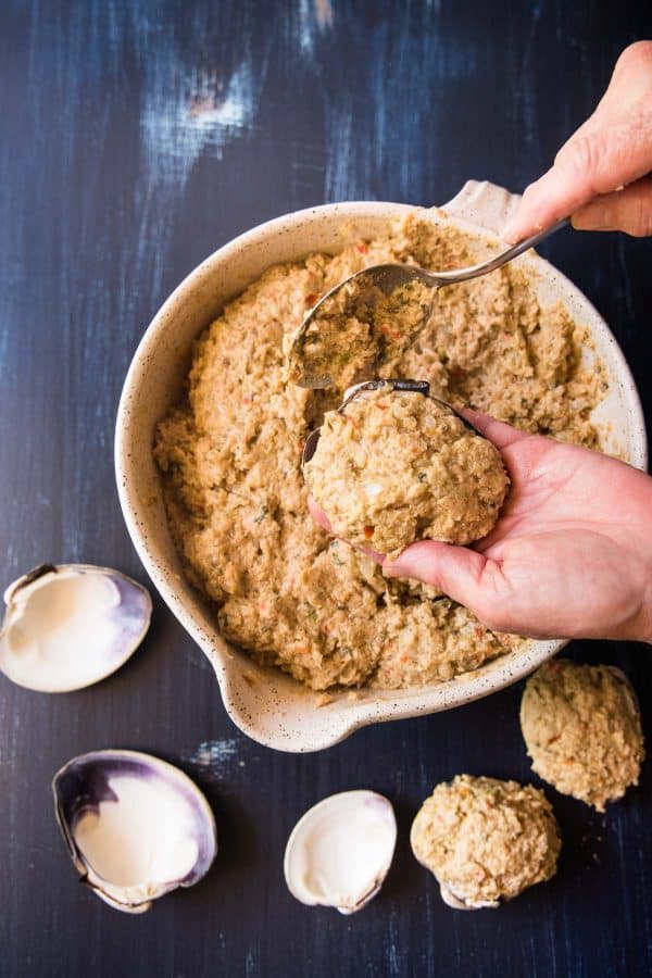 stuffing quahog shells with stuffing mix