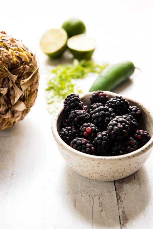 side angle of bowl of blackberries