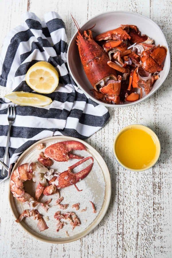 deshelled lobster meat on a plate