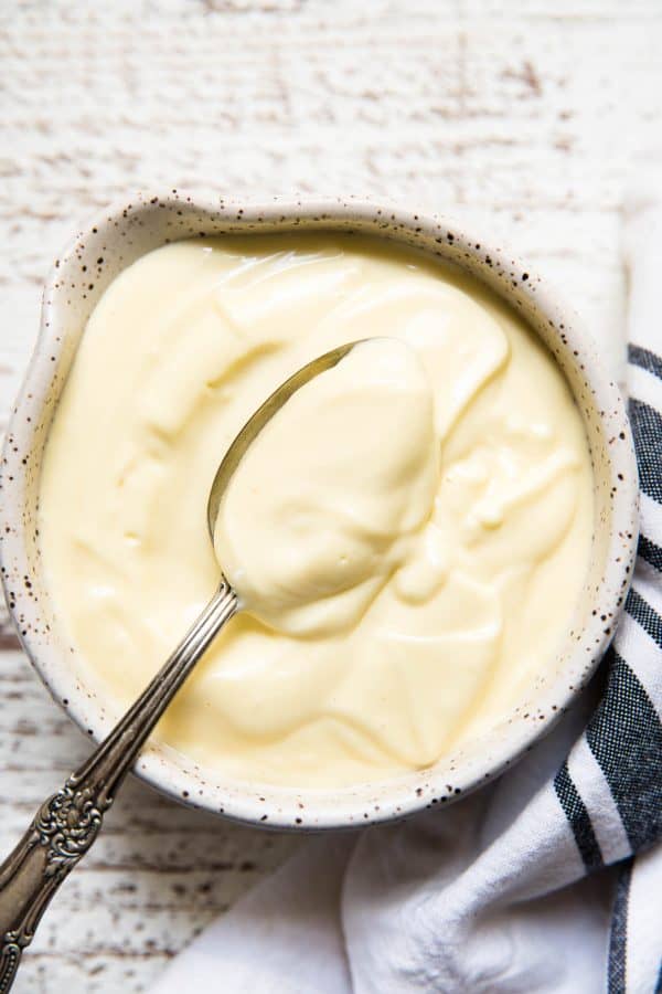 bowl of mayo with spoon