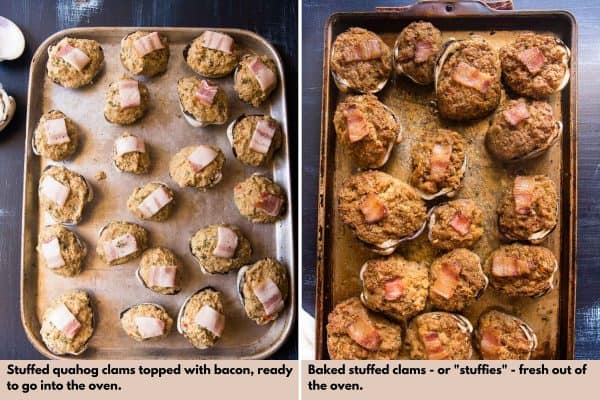 baked stuffed clams before and after cooking